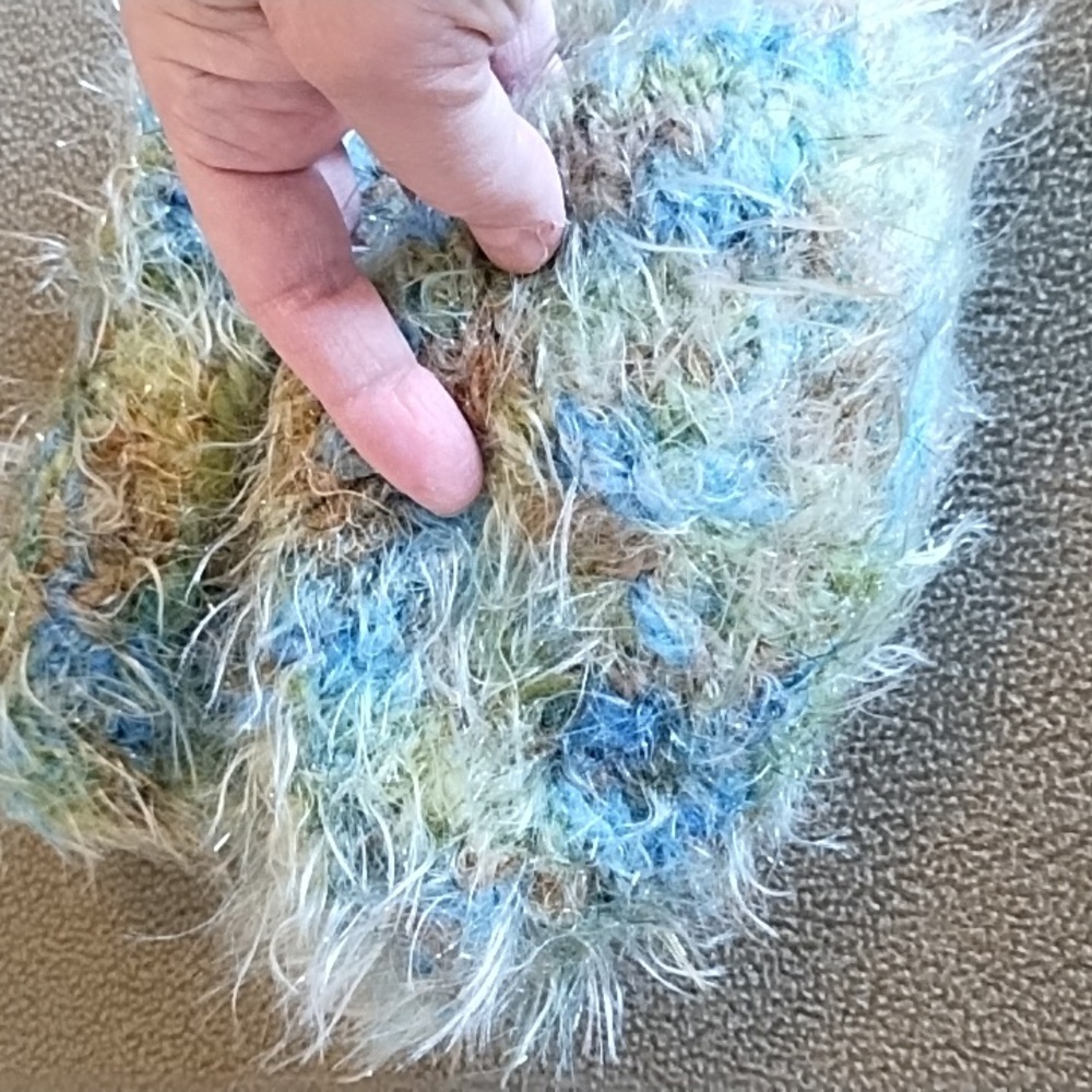 VTG 90s Eyelash Knit Fuzzy Beanie Boho Colorful Winter Hat Blue Green Brown - Picture 3 of 6